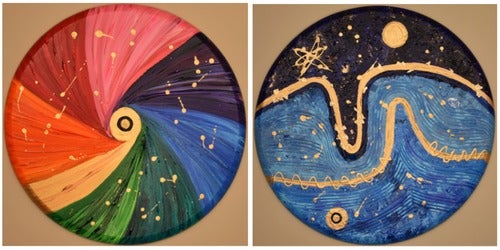 Two circular paintings representing the University and the Faculty of Science.