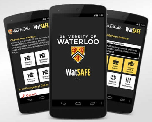 Smartphones featuring the WatSAFE app.