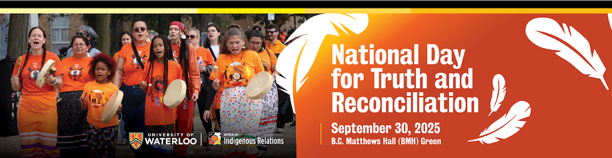 National Day for Truth and Reconciliation banner featuring people in orange shirts walking on Ring Road.