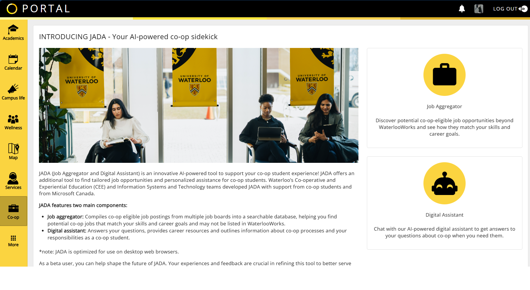 A screenshot of the JADA search engine.