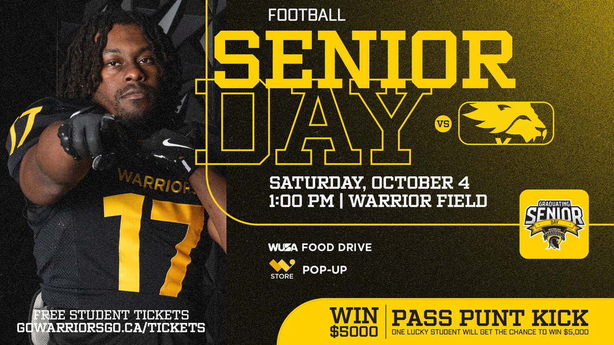 Senior Day football banner featuring at Warriors football player