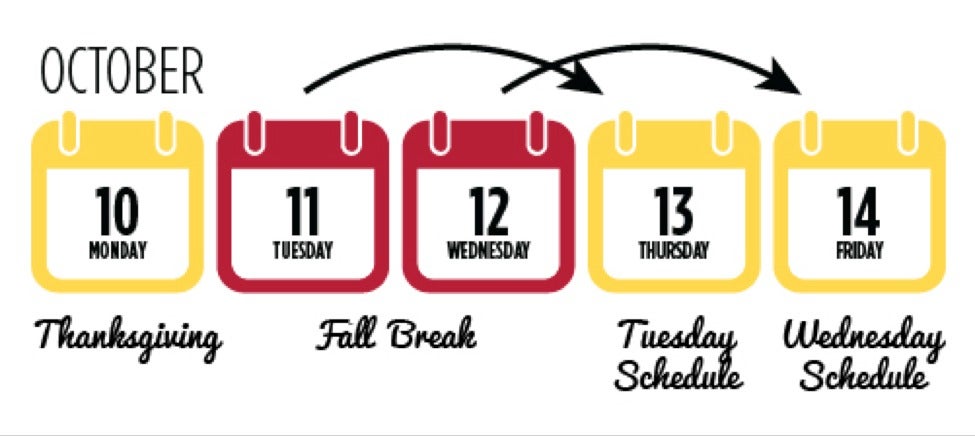 An infographic showing the October 11 and 12 Fall Break study days