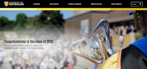 A screenshot of the University's new homepage