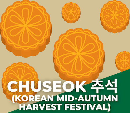 Chuseok Mid-Autumn Harvest Festival graphic featuring cartoon cookies.
