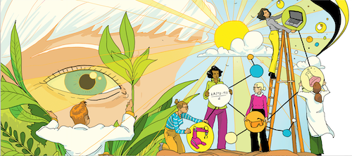 A stylized illustration of the Report on Giving front cover.