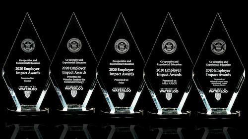 The five Employer Impact Award trophies.