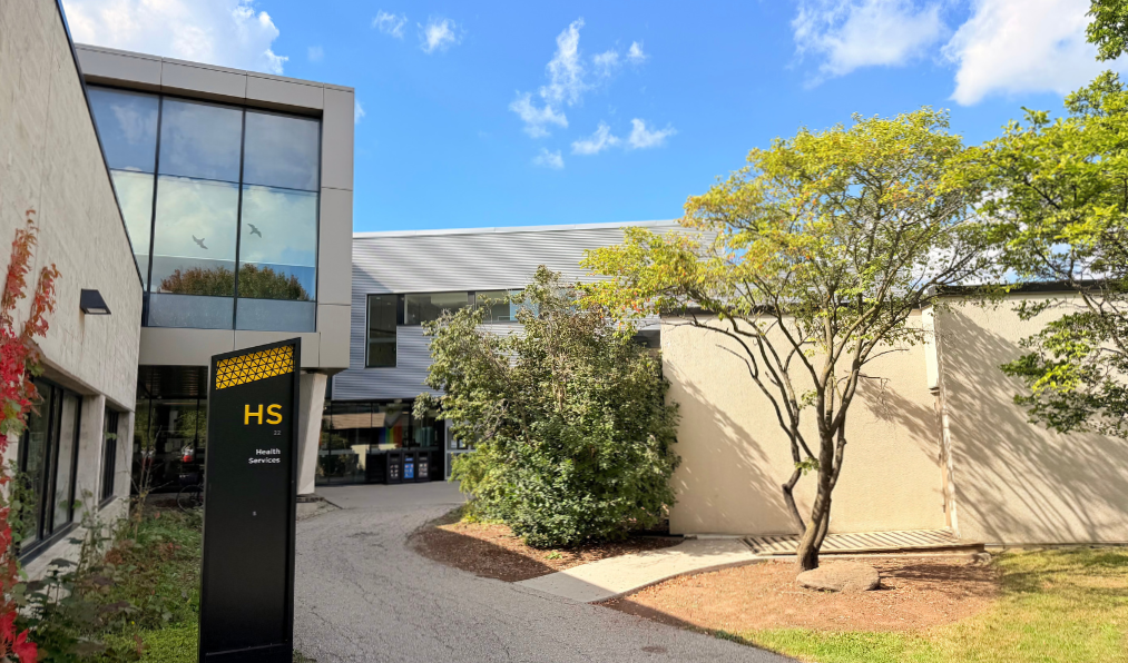 The front entrance of the Health Services building.
