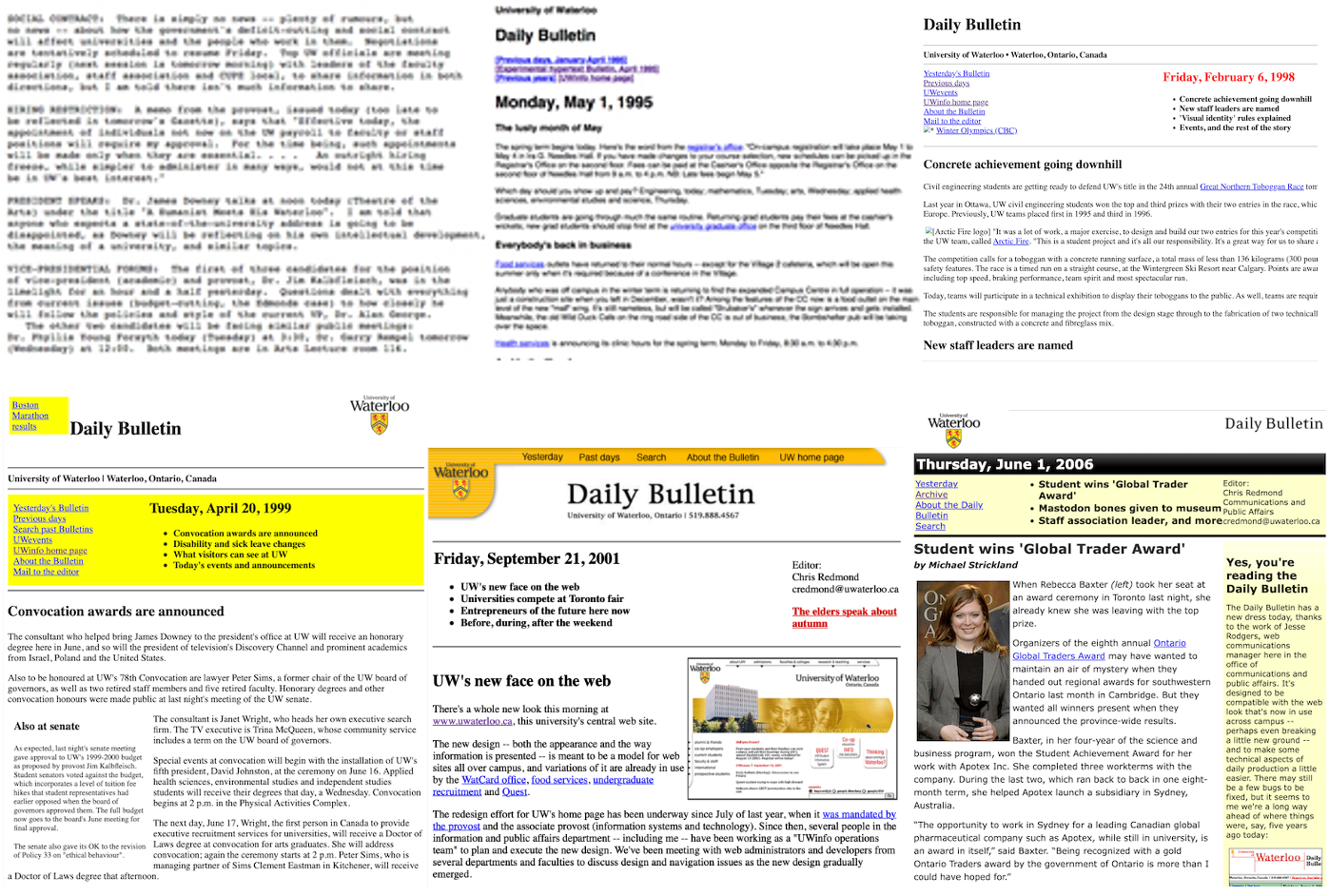 A collage of Daily Bulletins from yesteryear.