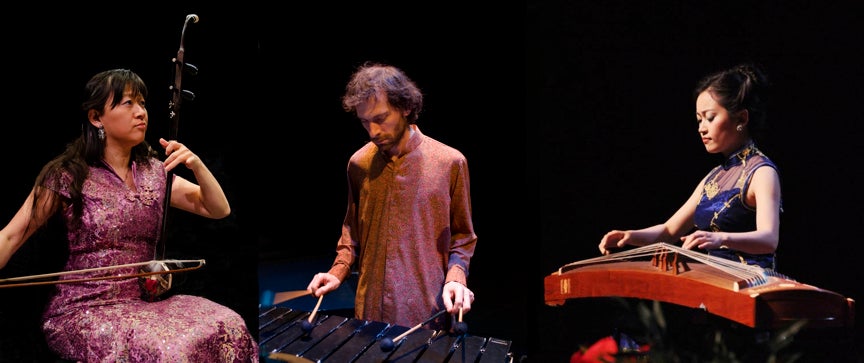 Members of the Orchid Ensemble play traditional Chinese instruments.