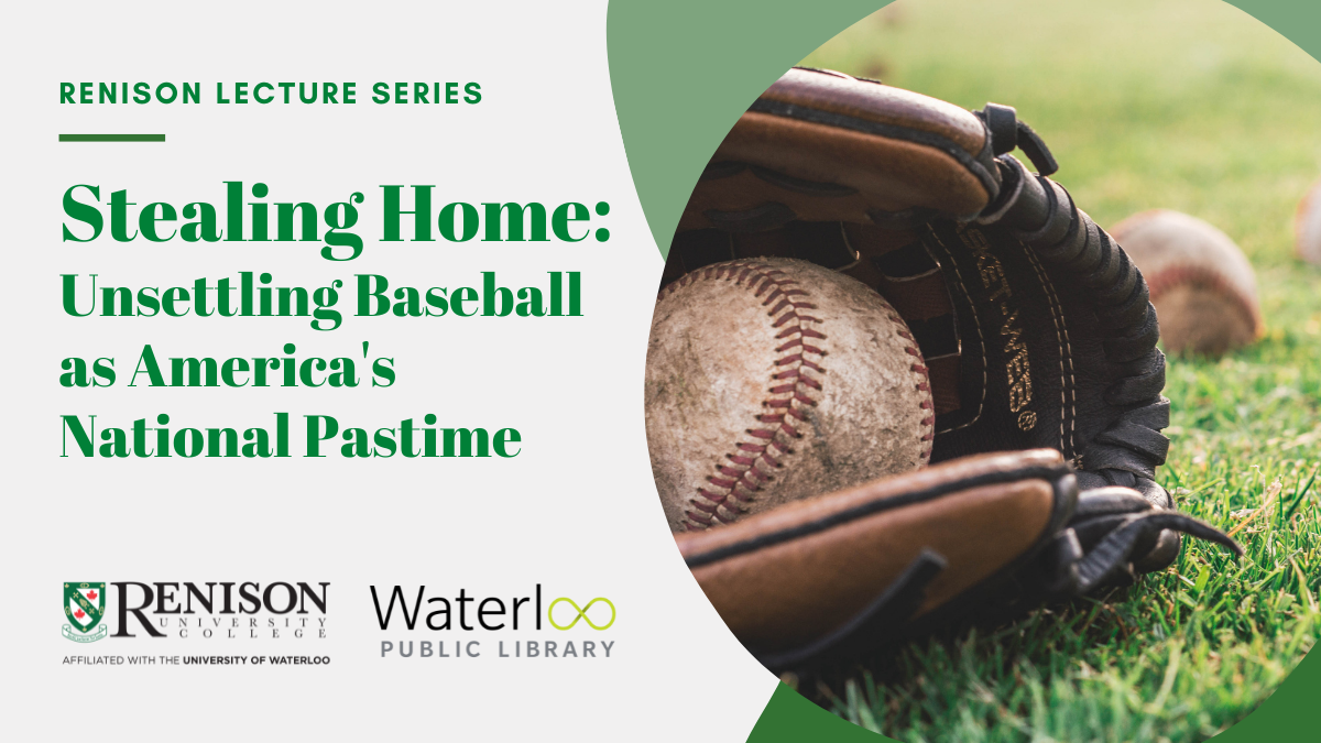 Unsettling Baseball lecture banner featuring a glove and ball.