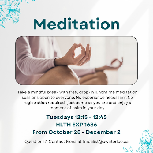 Meditation session graphic featuring a person in a yoga pose.
