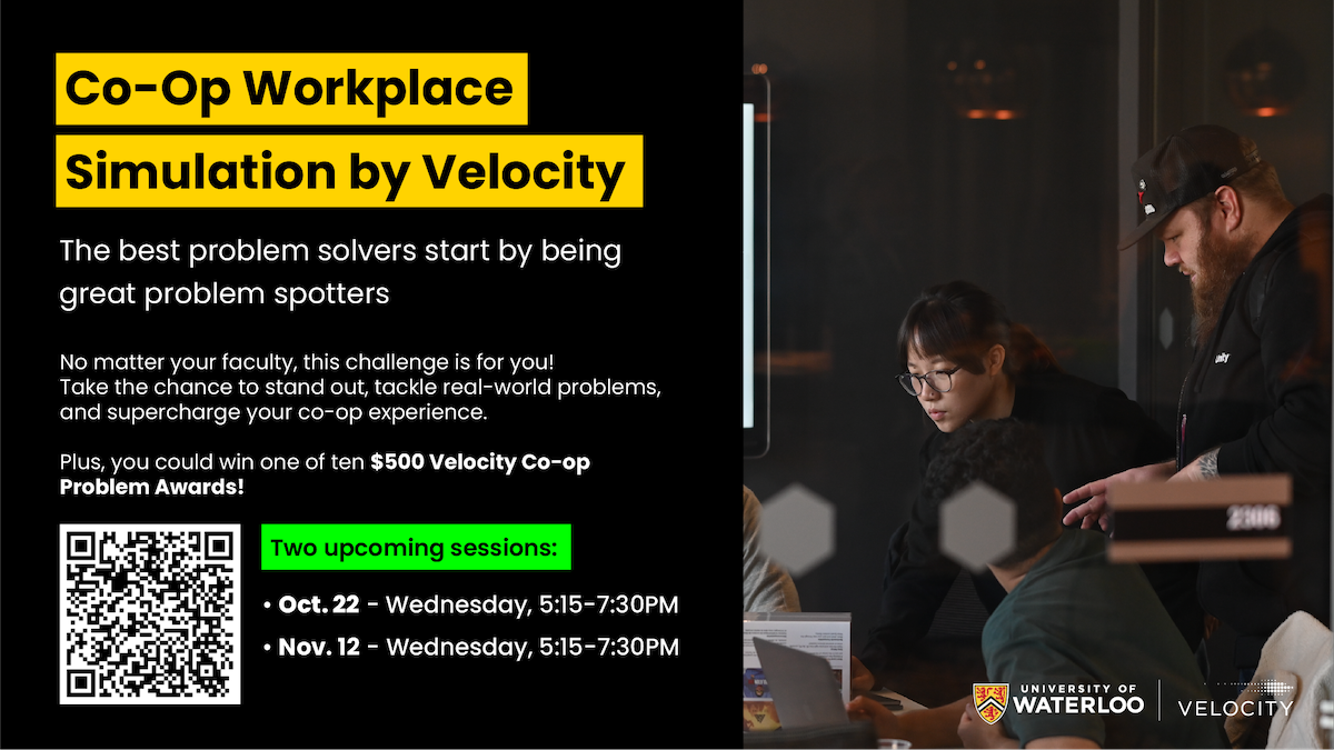 Co-op workplace simulation banner featuring students interacting.