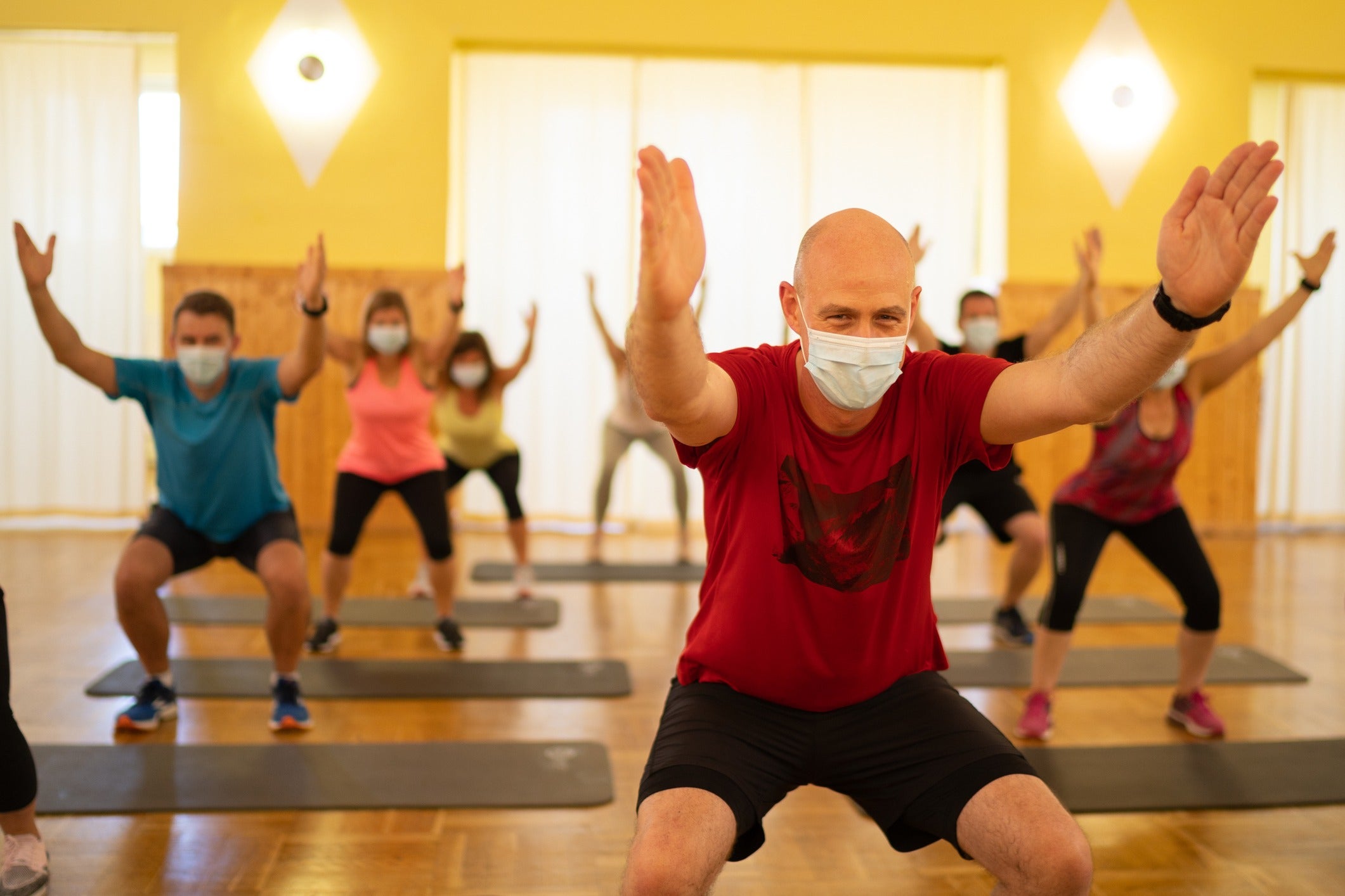 An aerobics class in progress.