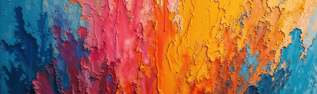 a wall splashed with coloured oil paints.