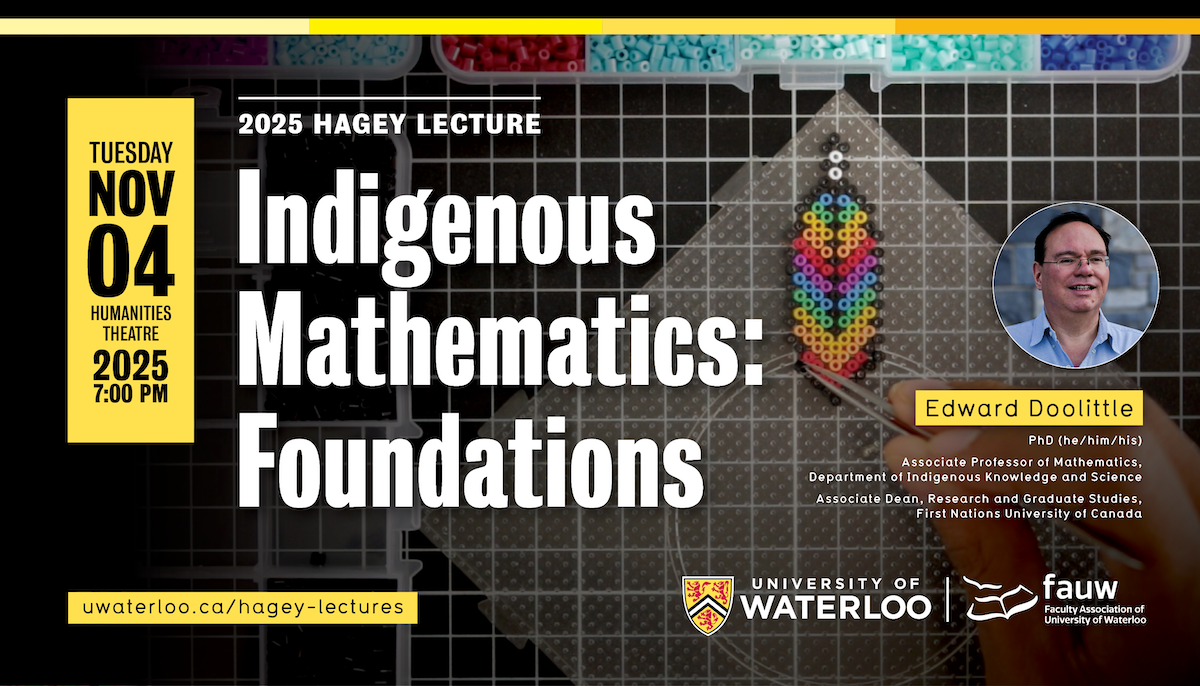 Indigenous Mathematics: Foundations banner featuring perler beads being arranged into a feather.