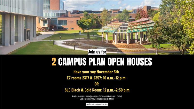 A view of the BMH Green with "2 Campus Plan Open Houses" banner.