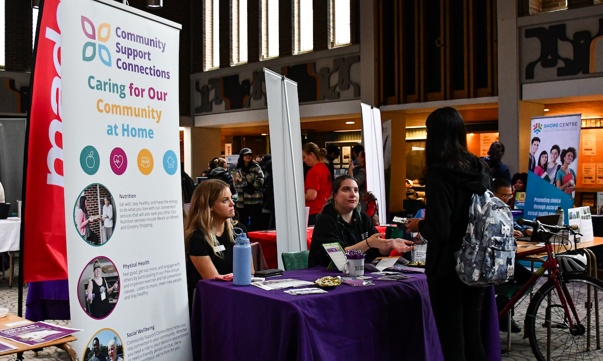 Booths set up in the SLC Great Hall for the Volunteer Fair.