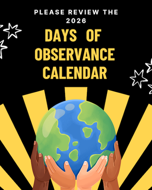 Days of Observance banner featuring hands holding up the Earth.