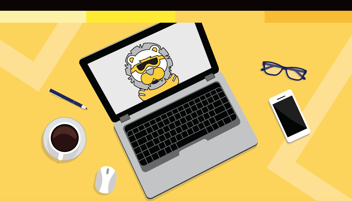 A graphic showing an open laptop, smartphone, and cup of coffee.