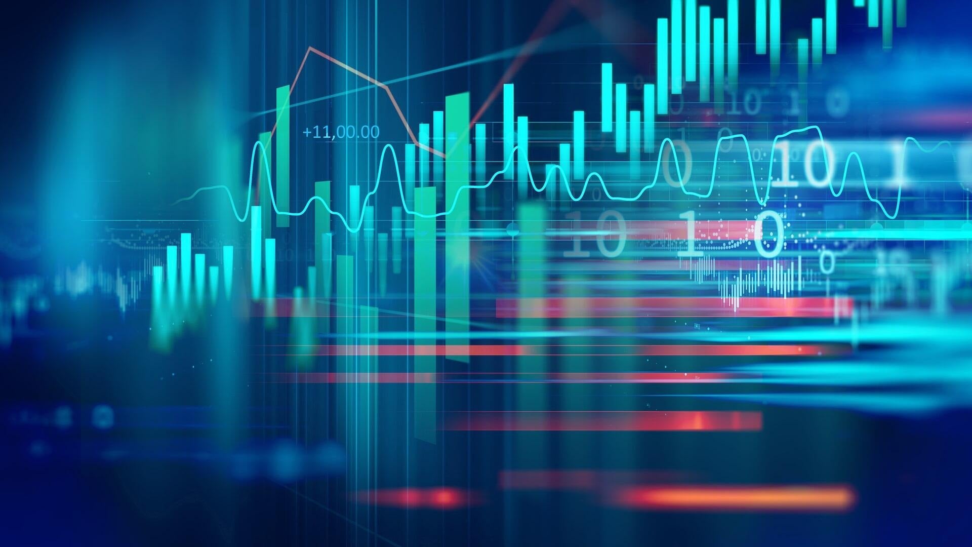 An illustration of various stock charts and graphs.