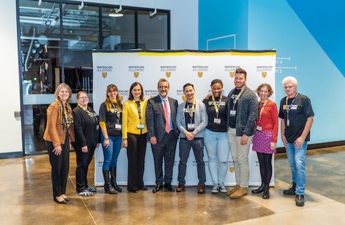 Vice-President, Advancement Joanne Shoveller, President Feridun Hamdullahpur, and alumni representatives.
