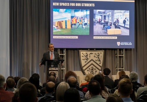 President Feridun Hamdullahpur speaks at the 2019 President's Town Hall.