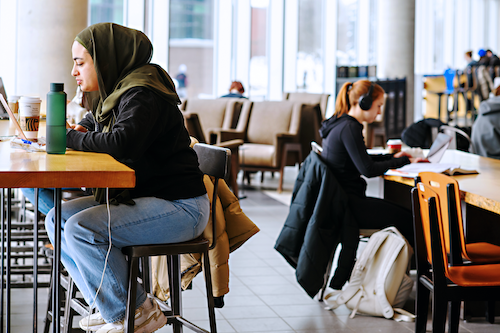 Students studying in a campus study space.