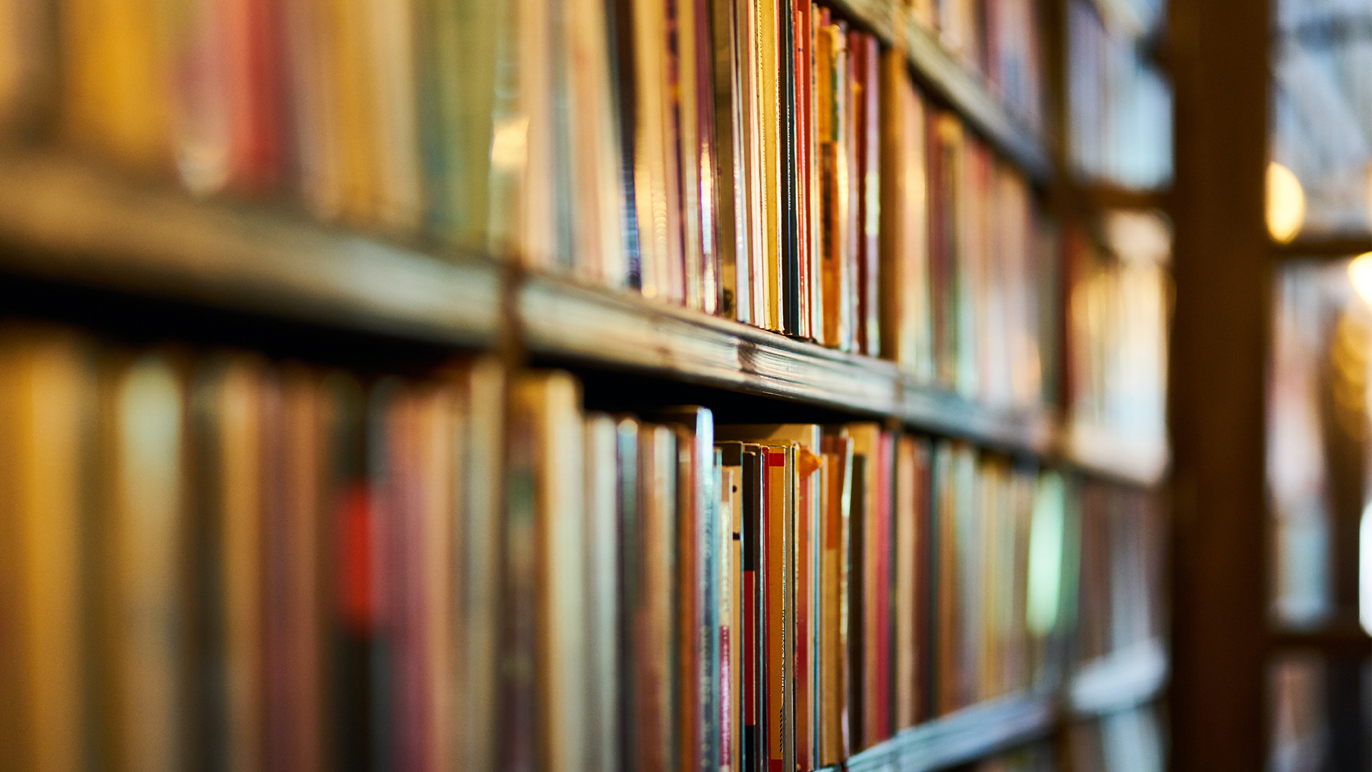 Shelves in an academic library.