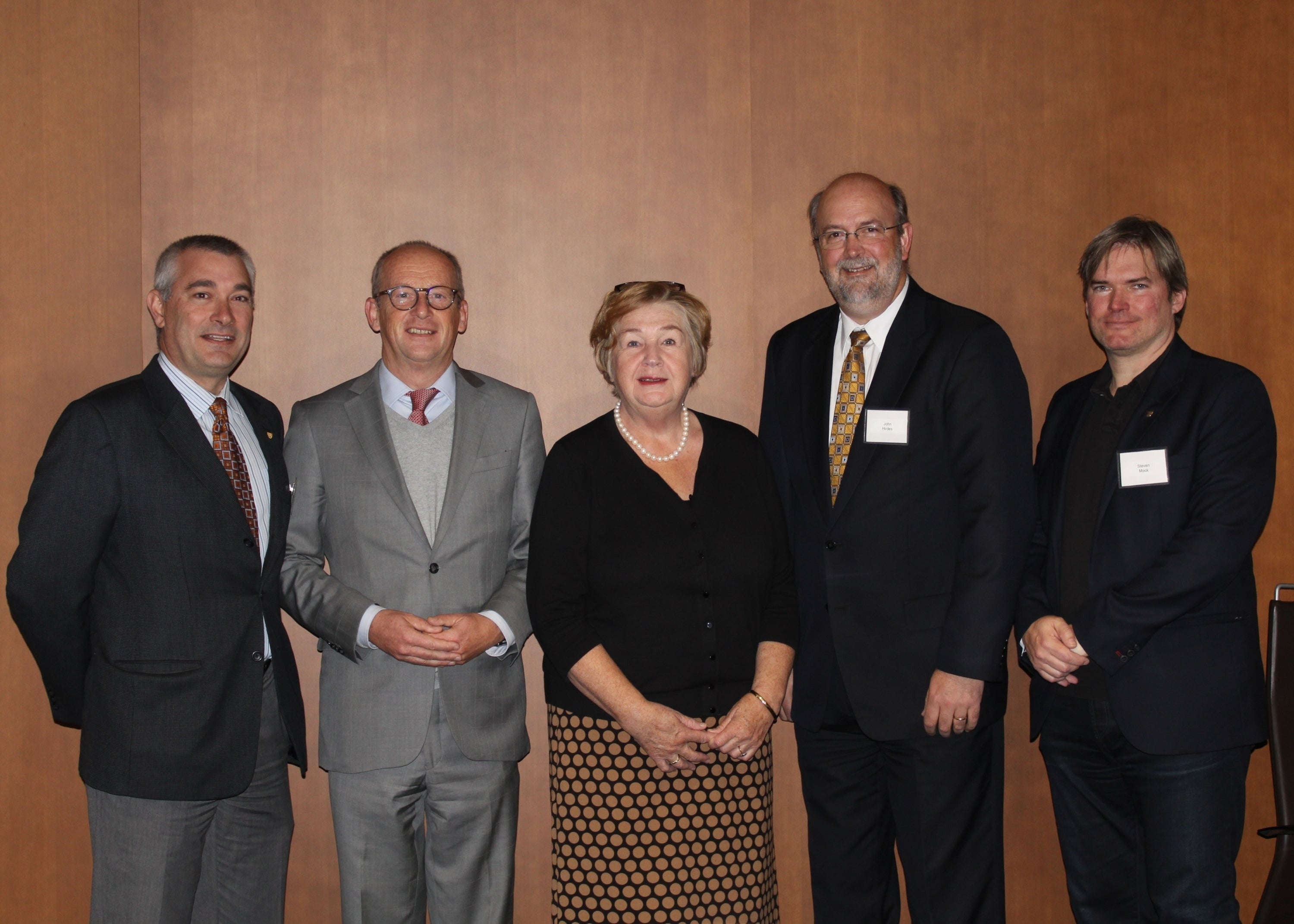 James Rush, dean of the Faculty of Applied Health Sciences, Mr. Anne van Leeuwen, Consul General of the Netherlands in Toronto, Ms. Regine Aalders, Netherlands Counselor for Health, Welfare and Sport to Canada and the USA, John Hirdes, School of Public Health and Health Systems and interRAI, and Steven Mock, RBC Retirement Research Centre and Network for Aging Research.