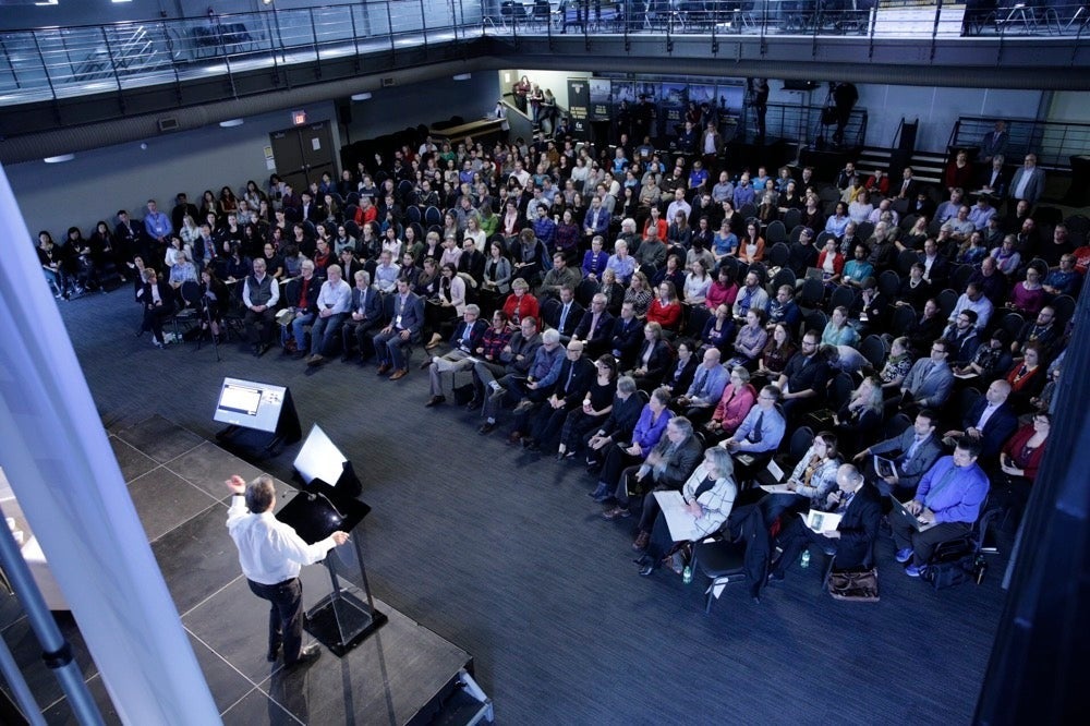 Feridun Hamdullahpur speaks at the 2017 President's Town Hall Meeting.