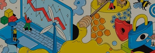 A banner from Waterloo magazine showing various cartoon activities relating to the magazine theme.