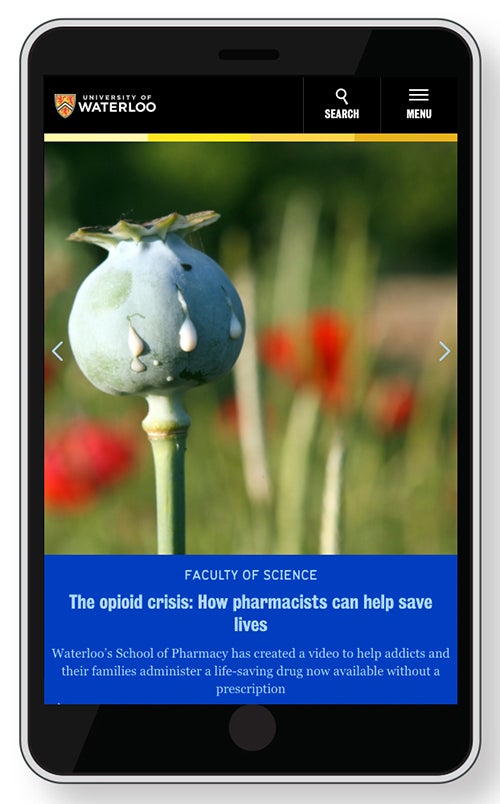 An image of the Waterloo homepage as it appears on a mobile device.