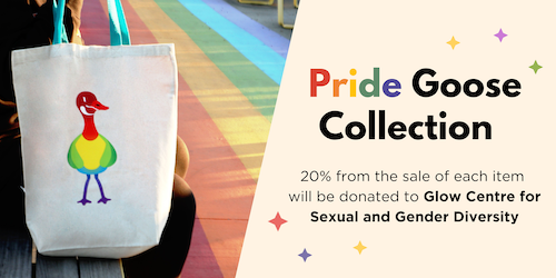 Pride Goose collection banner featuring a canvas handbag.