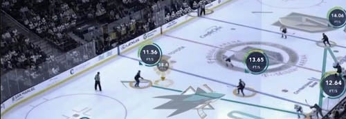 A hockey game in progress with notifications overlaid.