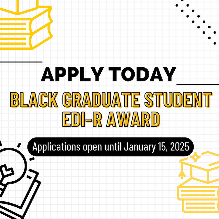 Apply today - Black Graduate Student EDIR Award featuring images of schoolbooks.