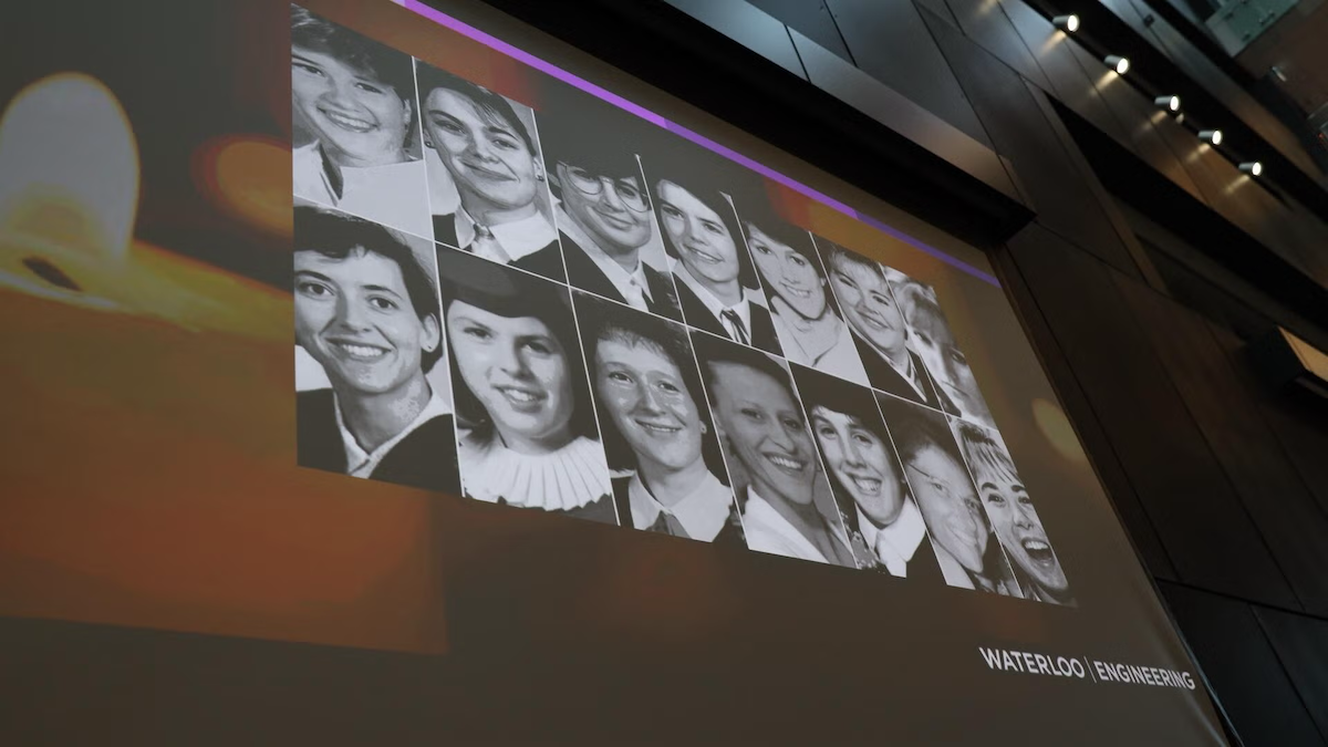 A projection of the 14 victims of the mass shooting in 1989.
