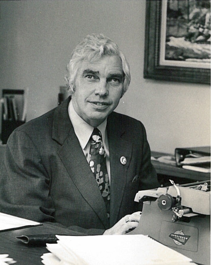 Jack Adams at his typewriter.