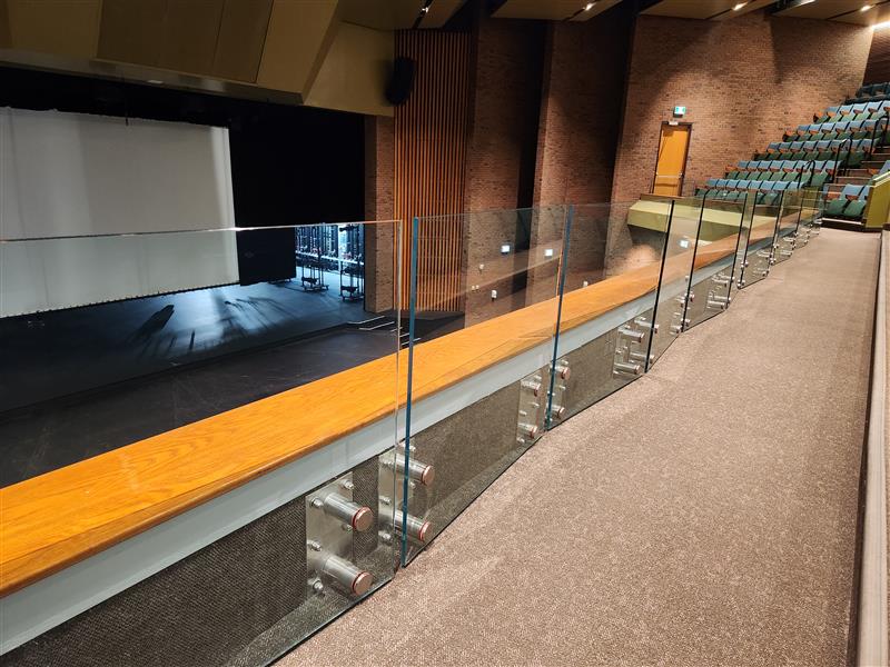 The upgraded Humanities Theatre balcony with plexiglas barrier.