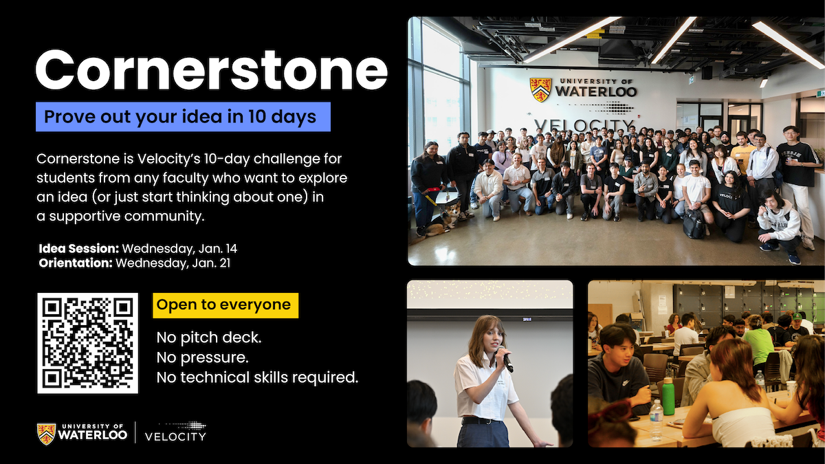 Velocity Cornerstone banner featuring a QR code.