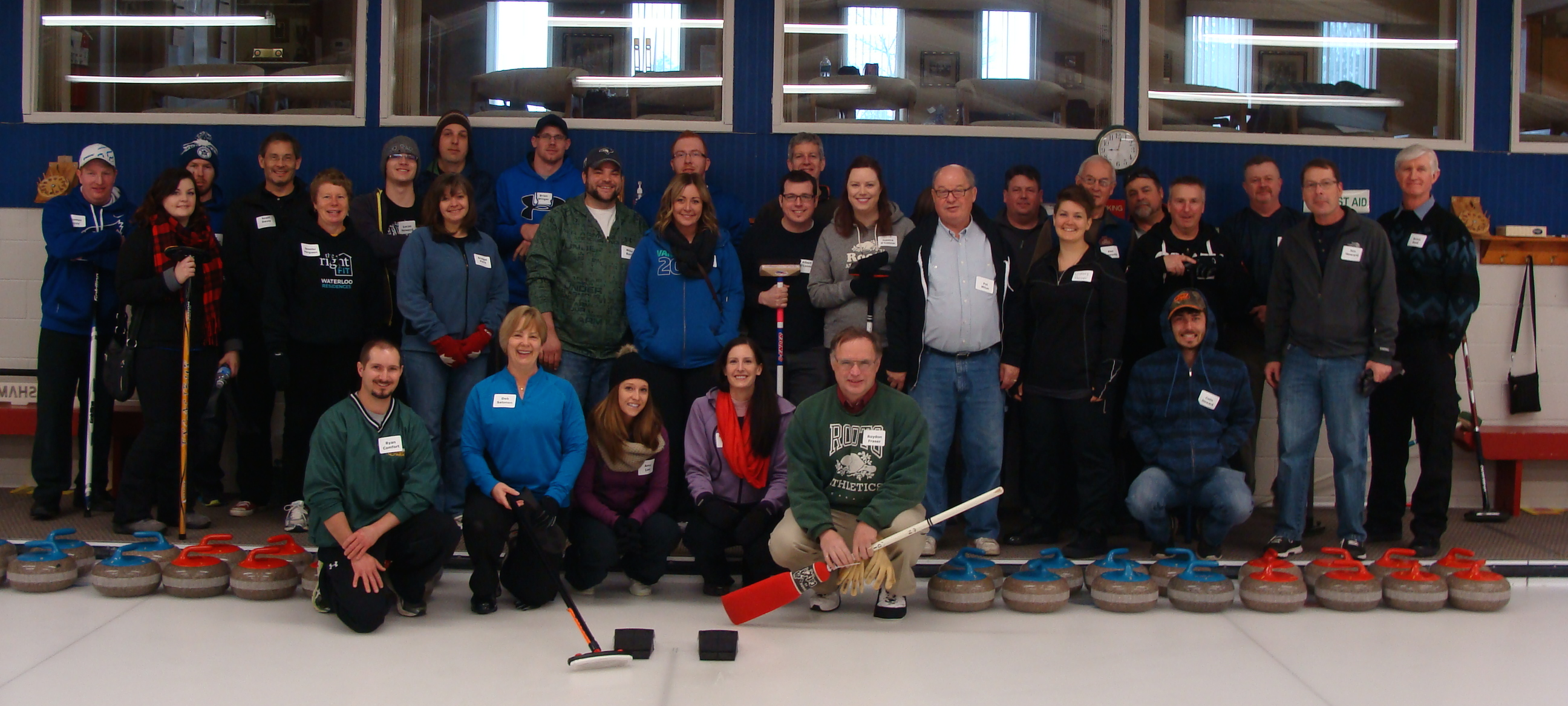 A group photo of participants from the 2014 Hagey Curling Funspiel.