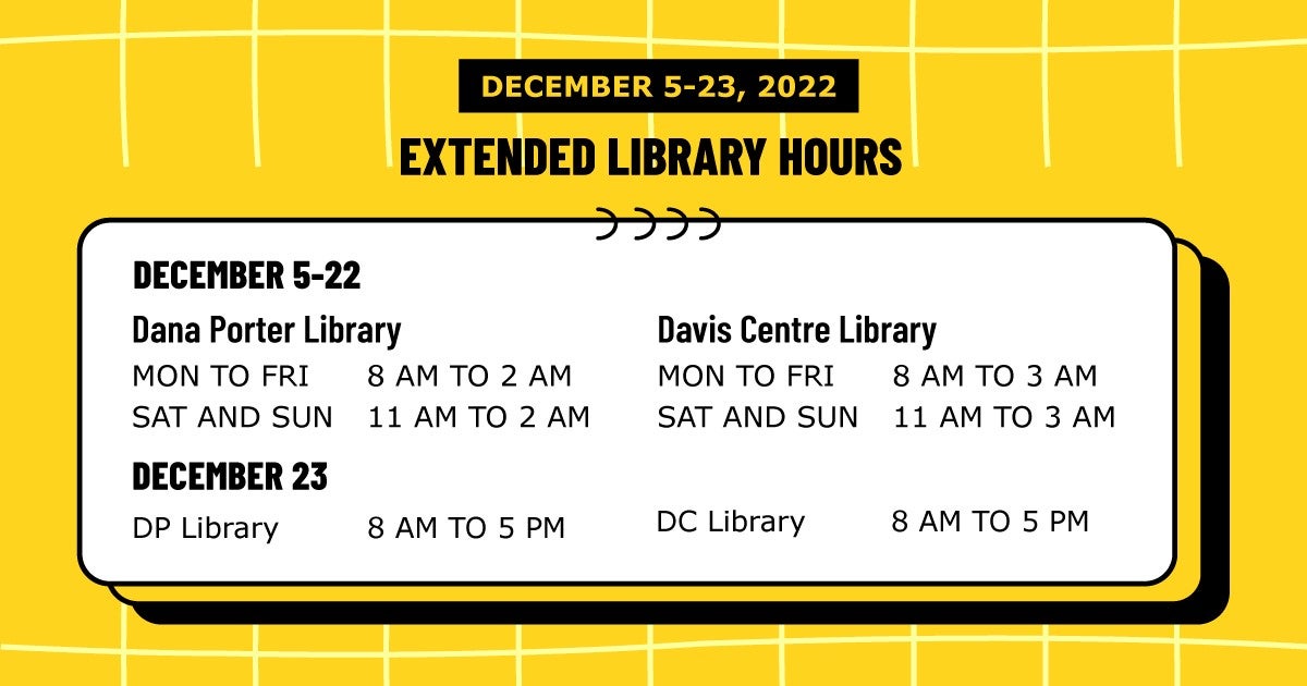 A banner showing the Library's extended hours at its branches.