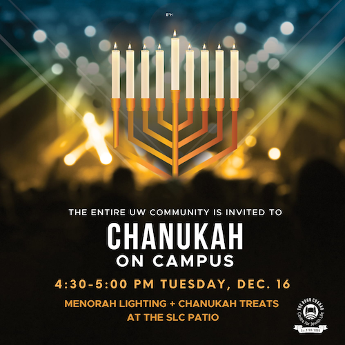 Chanukah on Campus graphic featuring a menorah.