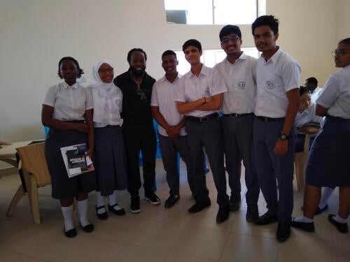 Dr. Christopher Taylor with several prospective students.