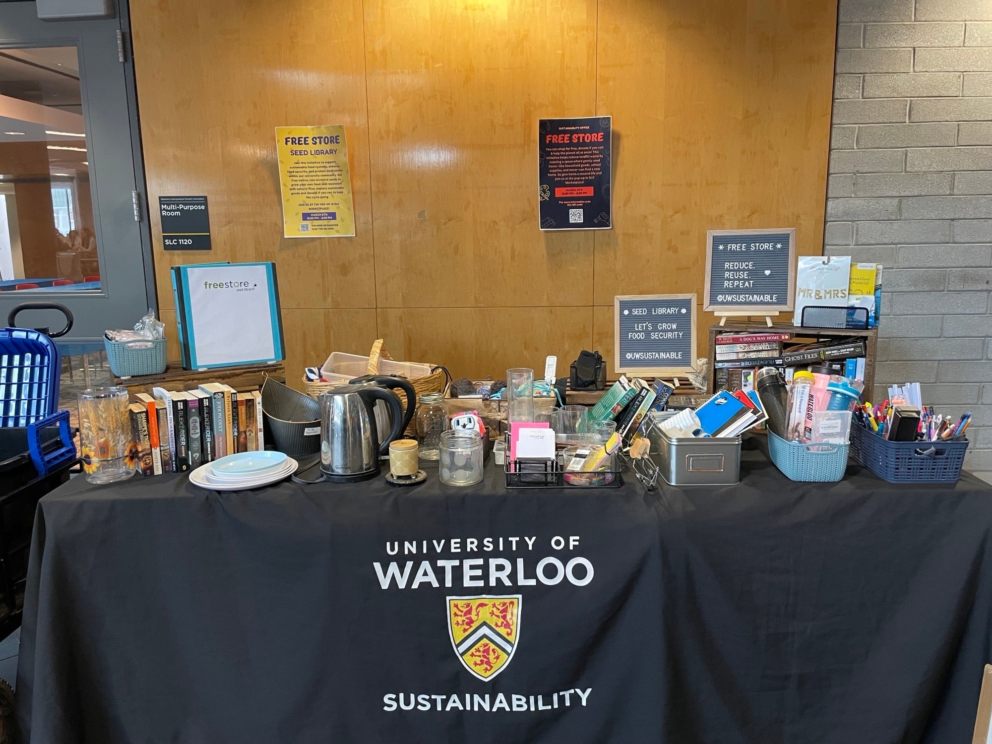 Table with items from the free store