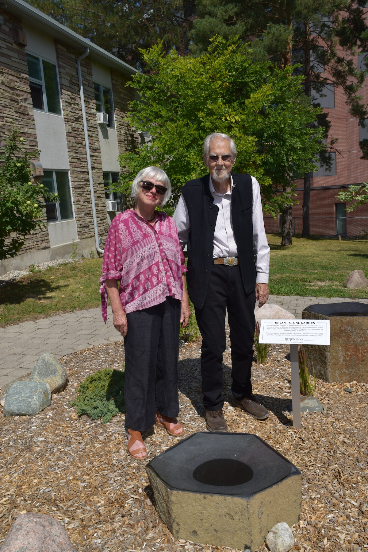 Dr. Darrol Bryant (right) with his wife Susan Hodges-Bryant at the Bryant Stone Garden dedication in August 2022.