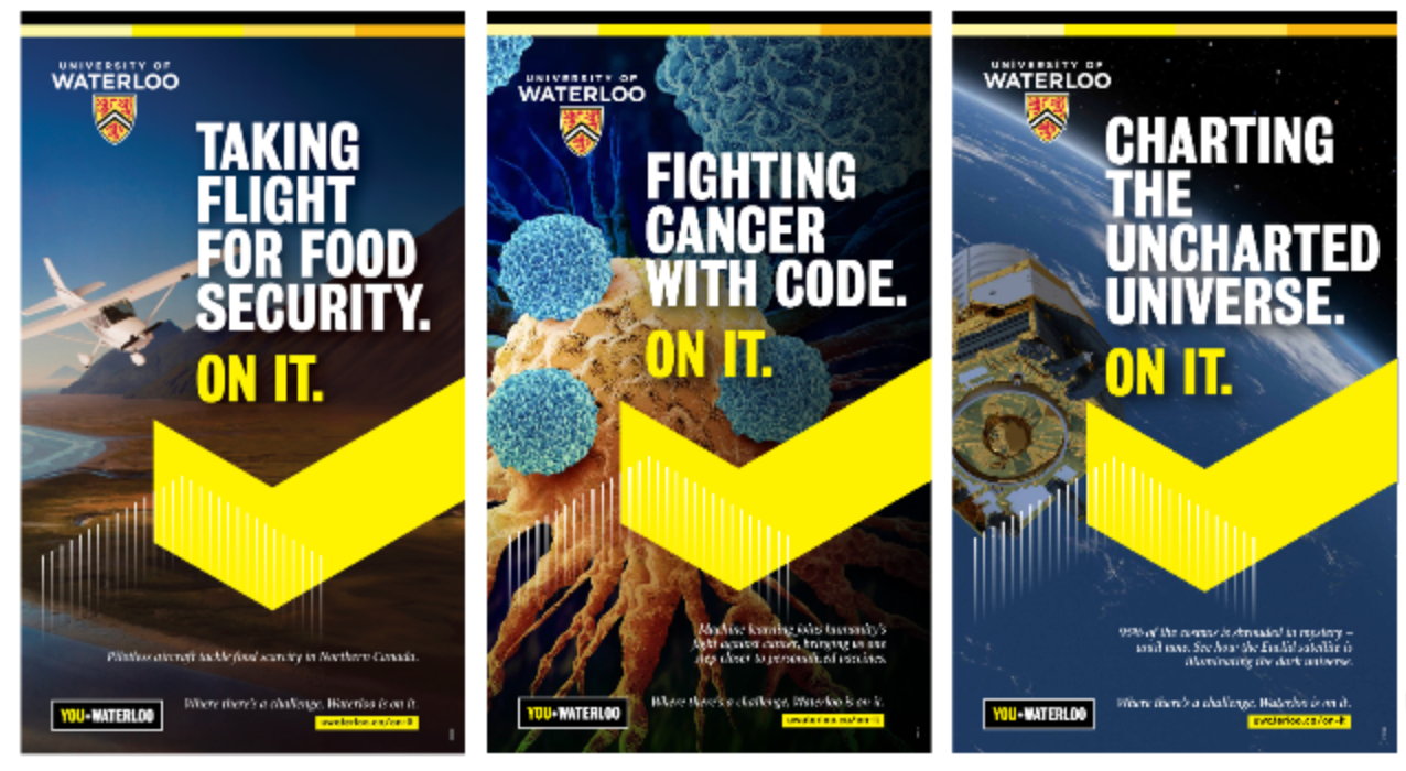 UWaterloo brand images including medical and transportation imagery