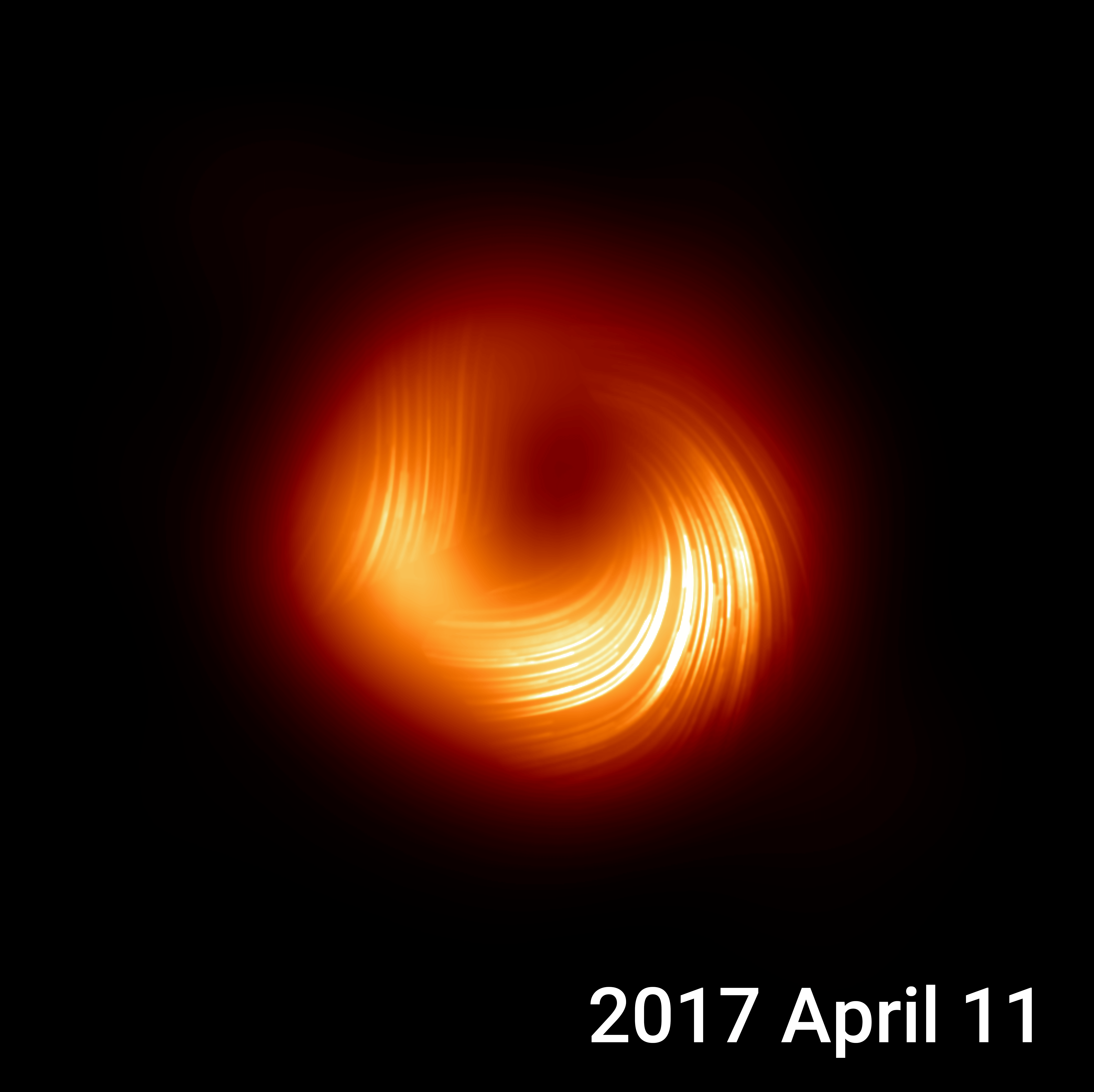Time-lapse images from the EHT telescope showing the M87 black hole magnetic field reversals.