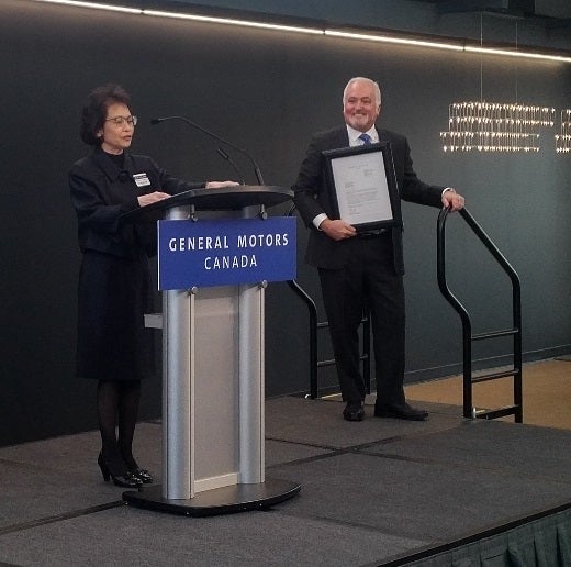 Dean of Engineering Pearl Sullivan speaks at a General Motors of Canada event.