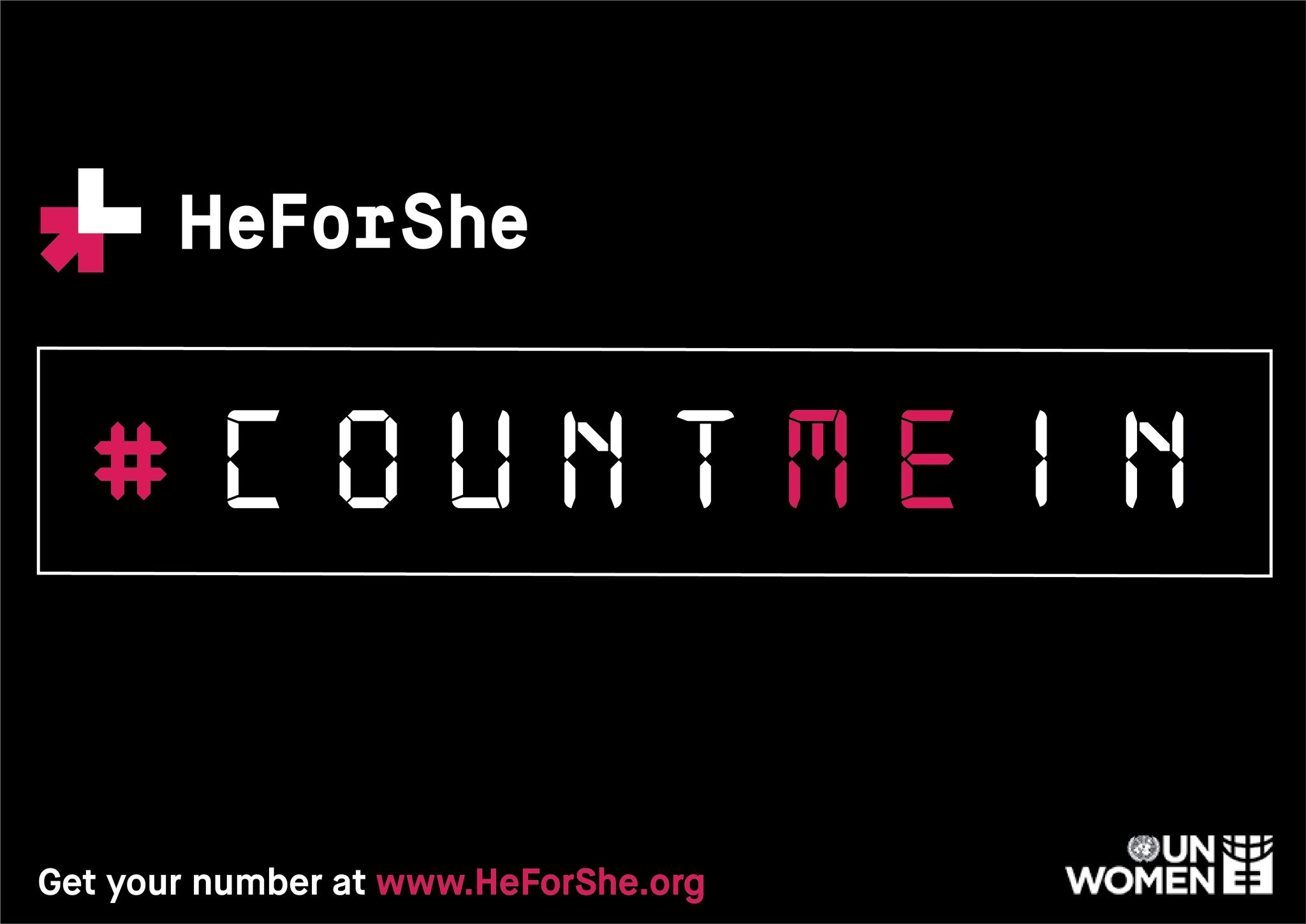 HeForShe #CountMeIn text in calculator-like font