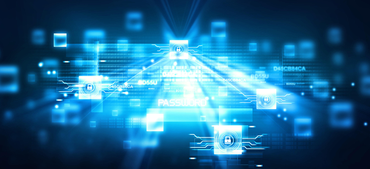 Digital illustration representing cybersecurity and data protection, with padlock icons connected across a digital network